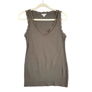 CALVIN KLEIN Brown Lace Trim Ribbed Cami Fairy Grunge Camisole SIZE MEDIUM